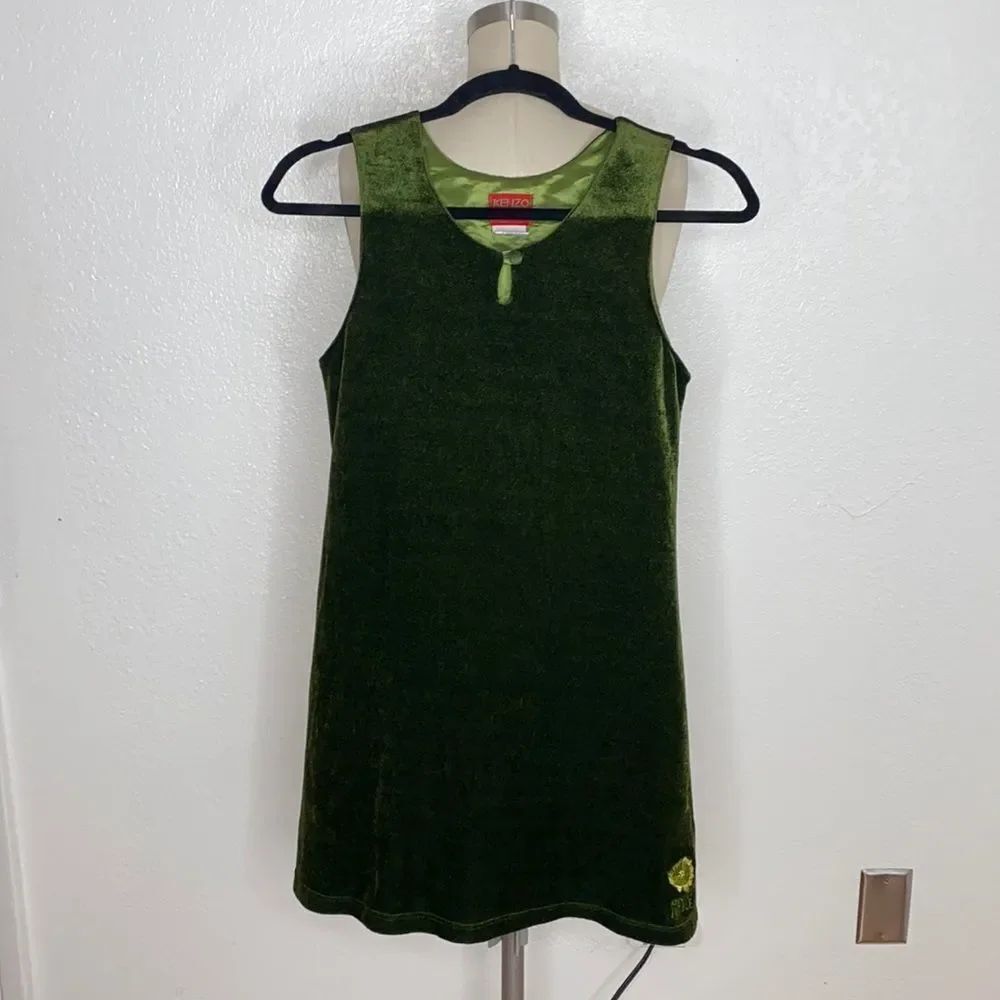Vintage Kenzo Jungle green velvet girls dress 12
